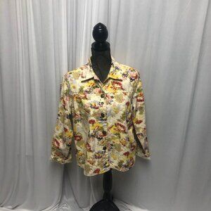 New Direction Jacket Womens Size Large Floral Bedazzled Button Up Long Sleeve